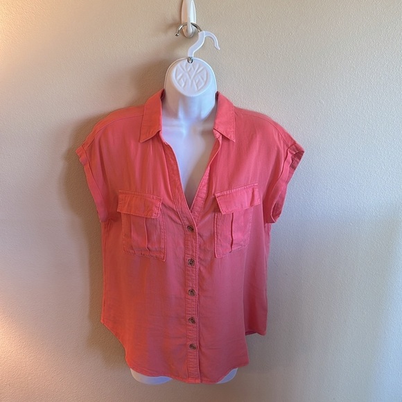 Love Tree Button Down Top Size Small Coral Relaxed Fit Short Cap Sleeves - Picture 14 of 15